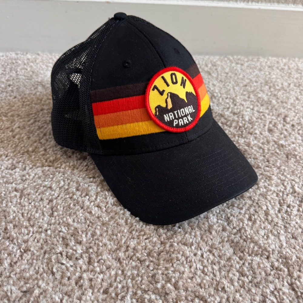 American Needle Zion National Park Trucker Hat Black Mesh Snapback Retro Patch